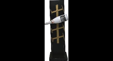 Staand wijnrek 4 flessen - 25x25x80 - Zwart/goud - Mangohout/metaal