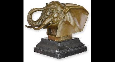 EEN BRONZEN BEELD VAN EEN OLIFANTENKOP