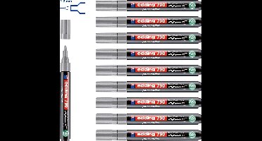 edding 790 lakmarker zilver 10 stuks - ronde punt 2-3 mm - verfstift voor veel verschillende ondergronden - goed zichtbaar op transparante en donkere ondergronden