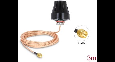 LTE-antenne SMA-plug 2 DBI Vaste omnidirectionele met verbindingskabel (RG-316U, 3 m) Buiten zwart