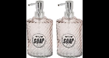 Items Zeeppompje/dispenser - 2x - 17 cm - glas - oranje - 300 ml - navulbaar - toilet/badkamer/keuken