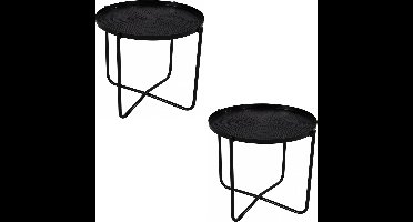 Lesli Living bijzettafel/plantenstandaard/tafel - 2x - rond - metaal - zwart - 35 cm