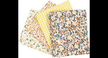 Patchwork stof, afm 45x55 cm, 100 gr, geel, 4 stuk/ 1 bol