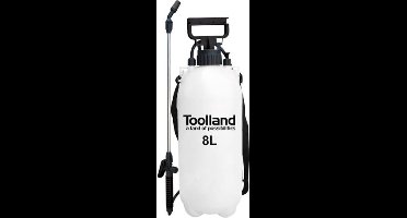Toolland Drukspuit, sproeilans, regelbare sproeikop, niveau-indicator, draagriem, 8 liter, pompsysteem, wit/zwart