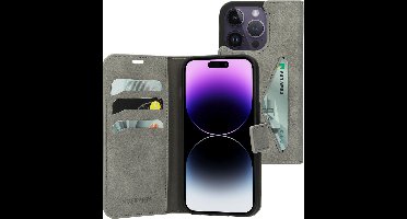 Mobiparts hoesje geschikt voor Apple iPhone 14 Pro - Wallet/Boekhoesje - Eco Leer - Magneet Sluiting - Opberg vakken - Grijs
