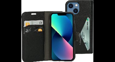 Mobiparts hoesje geschikt voor Apple iPhone 12 Mini Apple iPhone 13 Mini - Wallet/Boekhoesje - Eco Leer - Magneet Sluiting - Opberg vakken - Zwart