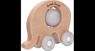 Label Label Olifant Grijs Hout & Silicone Bijtspeeltje op Wielen LLST-15249