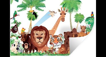 Muurstickers - Sticker Folie - Wilde dieren - Jungle - Leeuw - Tijger - Meisjes - Kids - Jongens - 30x20 cm - Plakfolie - Muurstickers Kinderkamer - Zelfklevend Behang - Zelfklevend behangpapier - Stickerfolie
