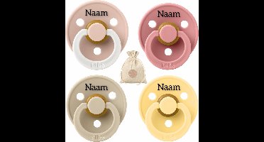 BIBS fopspenen met naam - T2 -Dusty Pink, Vanilla, Pale Butter, Glow Blush - 6-18 maanden - spenen - speen - fopspeen - BolleToet speenzakje