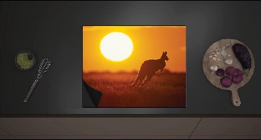 Inductieplaat Beschermer - Zonsondergang Silhouet van een Kangoeroe - 60x52 cm - 2 mm Dik - Inductie Beschermer met zwarte kern