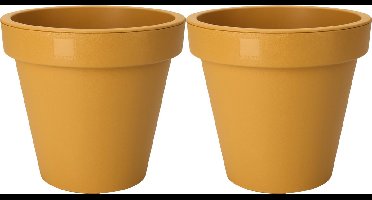 Pro Garden Plantenpot/bloempot Botanic - 2x - Tuin buiten - kunststof - okergeel - Dia 30 cm - rond