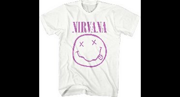 Nirvana - Purple Happy Face Heren T-shirt - L - Wit