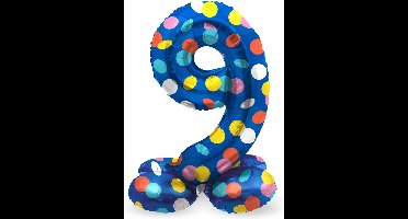 Folat - Staande folieballon Cijfer 9 Colorful Dots- 41 cm