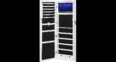Hoppa! Juwelenkastje Opknoping, Spiegelkastje Met Led-Binnenverlichting, Wandkastje Met Volwaardige Spiegel, Wandmontage, Opknoping Aan Deur, Geschenk, Witte