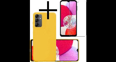 Hoesje - Met Screenprotector - Geschikt voor Samsung Galaxy A14 - Sterk & Shockproof - Back Cover - Siliconen Case - Telefoon Hoes - Geel