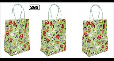 36x Koordtas Boerderij dieren 16cmx9cmx22cm - dieren - goodiebag|papieren|draagtas|tas|koord|festival|kado|themafeest|party|geschenken