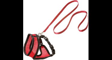 Flamingo Harnas met Looplijn voor Kittens "Harms" – Rood/Zwart – Geschikt voor Europese Korthaar, Ragdoll, Maine Coon – 28 cm Borstomva