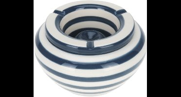 Excellent Houseware Stormasbak gestreept - Blauw/wit - Dia 14 cm - keramiek