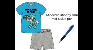 Minecraft Short Pyjama - Shortama - 100% Katoen. Maat 140 cm / 10 jaar - met 1 Stylus Pen.