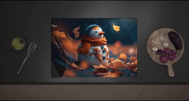 Inductie Beschermer - Sneeuwpop tussen Herfstbladeren - 70x52 cm - 2 mm Dik - Inductieplaat Beschermer met zwarte kern