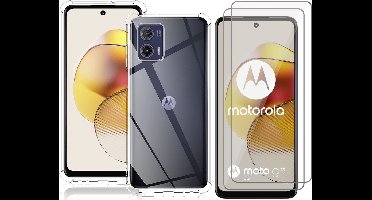 Hoesje geschikt voor Motorola Moto G73 - 2x Screen Protector GlassGuard - Back Cover Case ShockGuard Transparant & Screenprotector