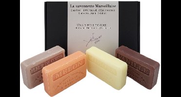Soap bar set - zeep savon de marseille Meloen, Fleur de coton, Vanille, Mimosa 4x125 gr.
