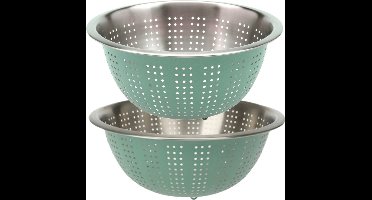 RVS keuken vergiet/zeef - mintgroen - 27 x 12.5 cm incl. 24 x 11 cm