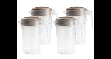 Plasticforte Waterkan - 4x - 2L - beige/transparant - met deksel - kunststof - schenkkan