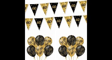 60 Jaar Versiering Classy Black-Gold Feestpakket - 60 Jaar Decoratie - Ballonnen En Slingers Zwart Goud
