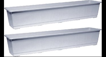 Geli Plantenbak - 2x - licht grijs - rechthoekig - kunststof - 80 x 17,5 cm - Bloembakken/plantenbakken voor binnen/buiten