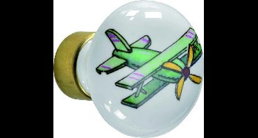 Meubelknop Paddenstoel porselein 30mm messing ongelakt/vliegtuig