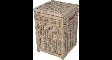 Wasmand - Vierkant - Met deksel - 40x40xH65 - Riet - Rotan
