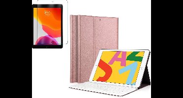 Hoes met Toetsenbord geschikt voor iPad 2020 / 2019 10.2 inch - Screenprotector GlassGuard - Book Case Cover Roségoud