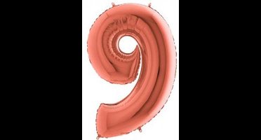 Folieballon - Cijfer 9 - Rozegoud - Grabo balloon - 35cm