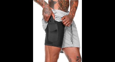 MW® - Sportbroek Heren - Sportkleding Heren - Fitnessbroek - Hardloopbroek - Shorts Heren - Grijs L