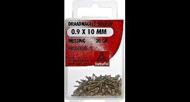 Draadnagels. Bolkop. Messing. 0.9x10mm. lang. 20 gram Spijkers . Koperkleur. Deltafix.