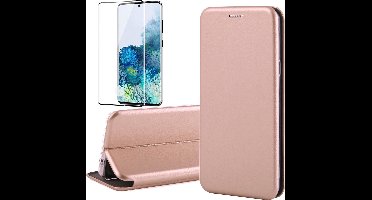 Hoesje geschikt voor Samsung Galaxy S20 Plus - Screen Protector FullGuard - Book Case Kunstleer ThinShield Roségoud & Screenprotector