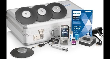 Philips DPM8900/02 PocketMemo Vergaderrecorder - 4x 360° microfoon/ 32 pers. - accessoires - Aluminium koffer - SpeechExec Basic Dictate 12, 2-jaar licentie