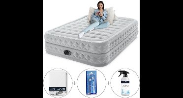 Intex Queen Supreme Air-Flow Luchtbed met ingebouwde pomp | Tweepersoons | 203 x 152 x 51 cm | Inclusief reparatiekit + hoeslaken + luchtverfrisser