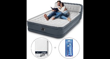 Intex Ultra Plush luchtbed met hoofdboord | Tweepersoons | 152 x 203 x 46 cm | Inclusief reparatiekit + hoeslaken