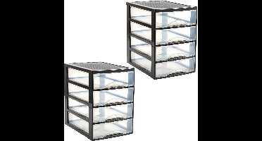 Plasticforte Ladekastje bureau organizer - 8x lades - zwart/transparant - L26 x B35 x H36 cm - kunststof