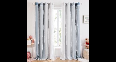 Boraboi ® Stijlvolle Meerlaagse Verduisteringsgordijnen met Luchtig Mesh Design voor Woonkamer - 280x140 cm - Marineblauw en Wit