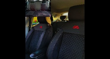Autostoelhoezen voor Suzuki Grand Vitara 2005-2015 | Voor- en Achterstoelen | AIS AIF101 | Zwart met rode stiknaden