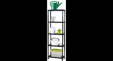 Perel Opbergrek met 5 legplanken, montage zonder gereedschap, inclusief muurbevestigingsbeugels, capaciteit per schap 20 kg, 80 x 30 x 138 cm, 5.22 kg, polypropyleen, zwart