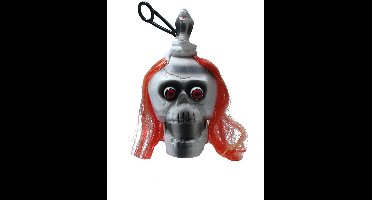 Halloween hangdecoratie pop - Horror decoratie doodskop - hangend - 17 cm - Oranje haar