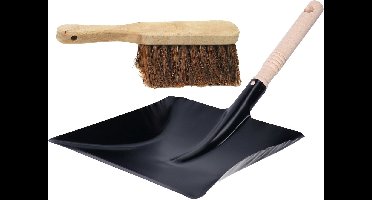 Betra Handveger van 40 cm - met metalen stofblik 20 x 40 cm - zwart - Stoffer en blik set