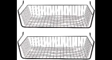 Home Deco Factory Hangmand voor in een kast - 2x - metaal - 56 x 26 x 14 cm - zwart - kastmandje - opbergers - kleding - hangend aan plank