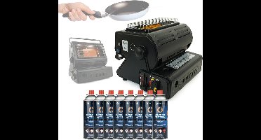 Eurocatch Combi Kooktoestel - Incl. 8 Butaan Gasbussen - Kooktoestel en Kachel in 1 - Gaspit - Gasfornuis - Gasstel - Cooker - Terrasverwarmer - Camping gaskachel - Gas Heater - Verstelbaar - Draagbaar