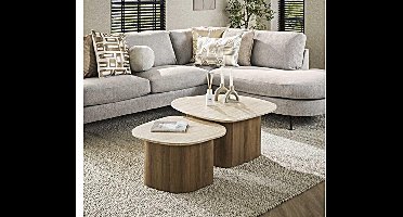 Salontafel Travertin keramiek set van 2 Kiezel - Japandi