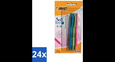BIC - Balpennen - Lichtgroen, Lichtblauw & Roze - Intrekbaar - 3 Balpennen - Voordeelverpakking - 24 stuks